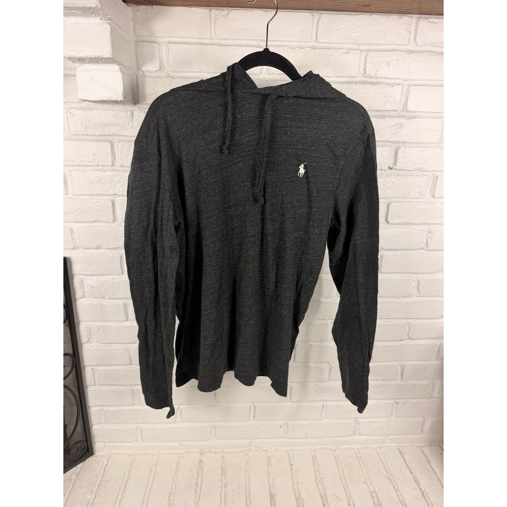 Polo Ralph Lauren Mens M Charcoal Gray Jersey Hoodie 100% Cotton Pony Logo